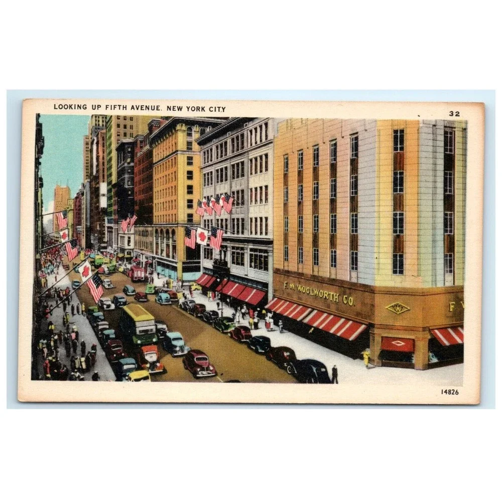 Vintage Postcard Fifth Avenue Looking Up Skyline New York City‎ NY USA Travel